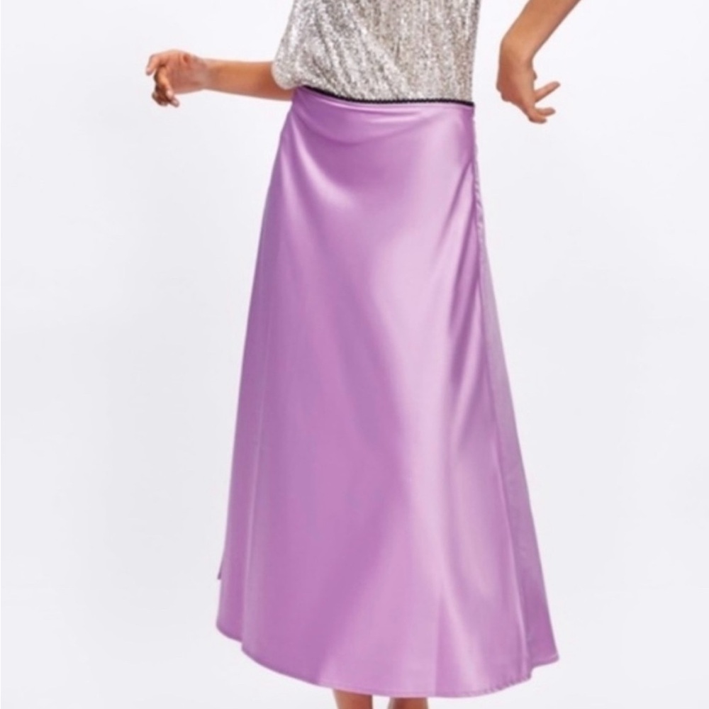 Lavender Satin Midi Skirt